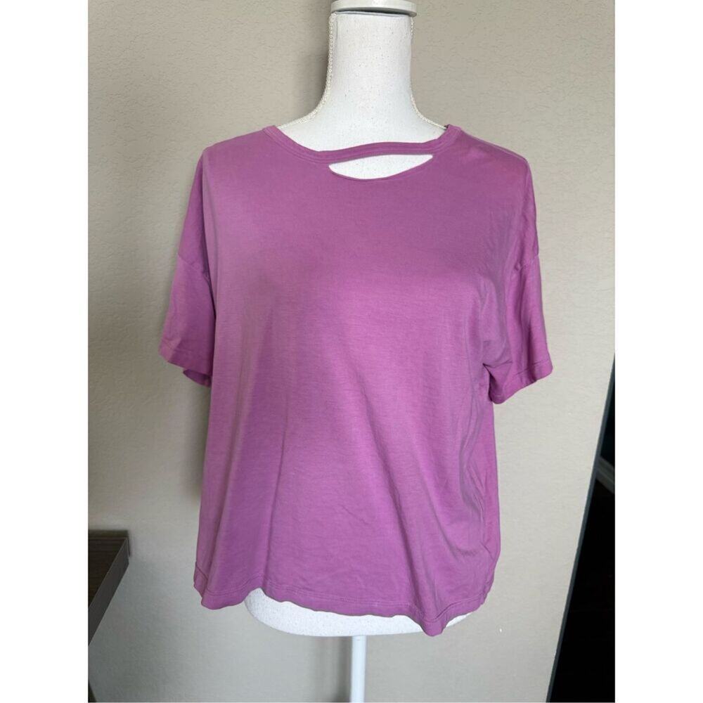 NEW Rachel Zoe Purple Distressed Collar Purple T Shirt Large